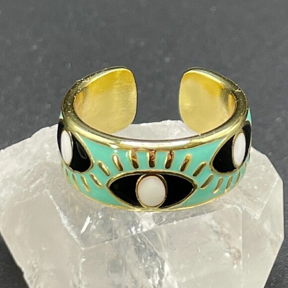 Evil Eye Enamel and Copper Adjustable Ring #1209 TURQ - Picture 5 of 12